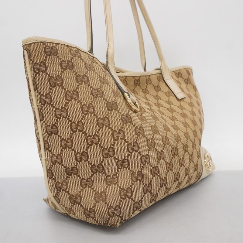 Gucci Tote Bag GG Canvas 169946 Canvas Brown Gold Hardware Women's