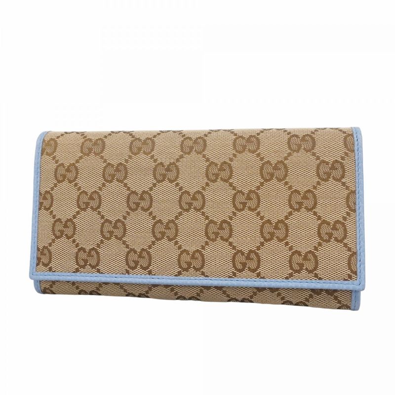 Gucci Long Wallet GG Canvas 346058 Canvas Brown Blue Gold Hardware Women