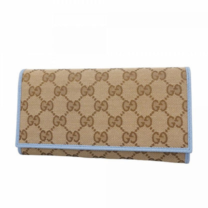 Gucci Long Wallet GG Canvas 346058 Canvas Brown Blue Gold Hardware Women
