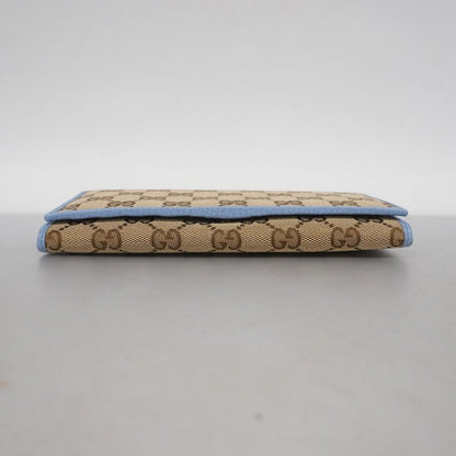 Gucci Long Wallet GG Canvas 346058 Canvas Brown Blue Gold Hardware Women