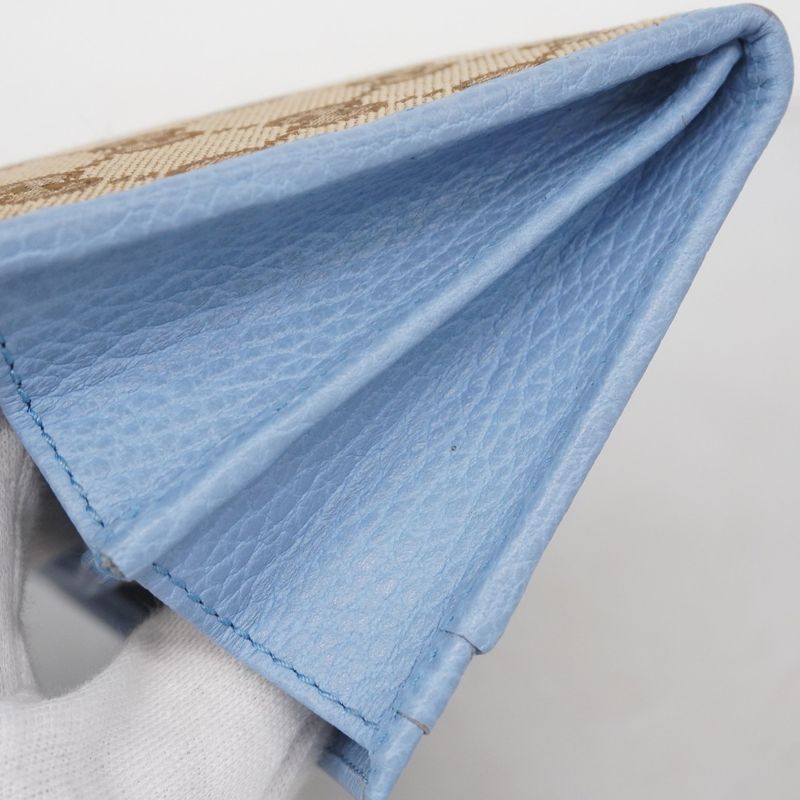 Gucci Long Wallet GG Canvas 346058 Canvas Brown Blue Gold Hardware Women