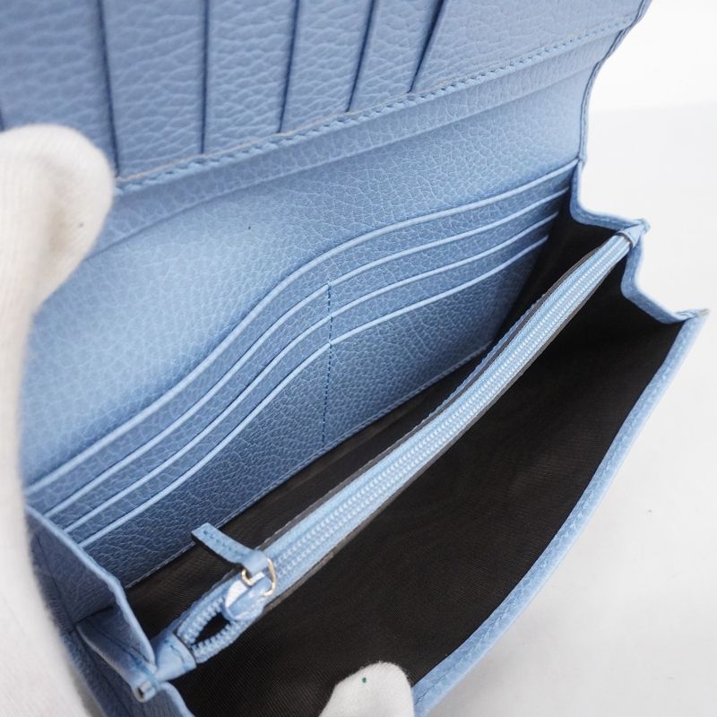 Gucci Long Wallet GG Canvas 346058 Canvas Brown Blue Gold Hardware Women