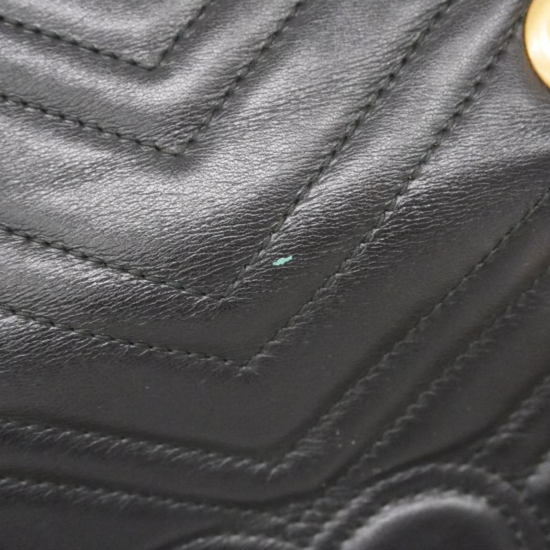 Gucci Shoulder Bag GG Marmont 446744 Leather Black Gold Hardware Women