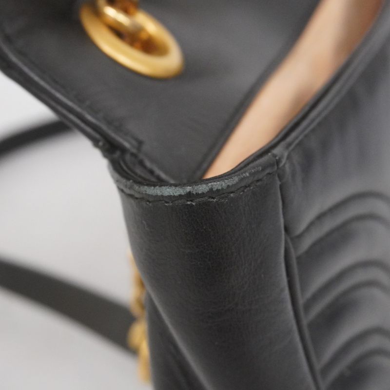 Gucci Shoulder Bag GG Marmont 446744 Leather Black Gold Hardware Women