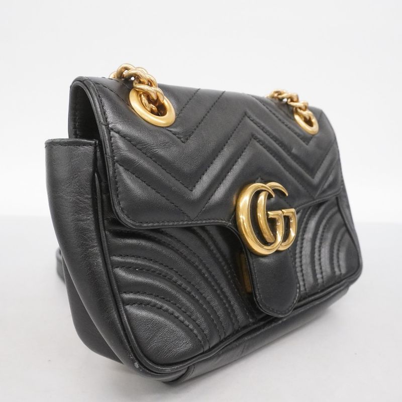 Gucci Shoulder Bag GG Marmont 446744 Leather Black Gold Hardware Women
