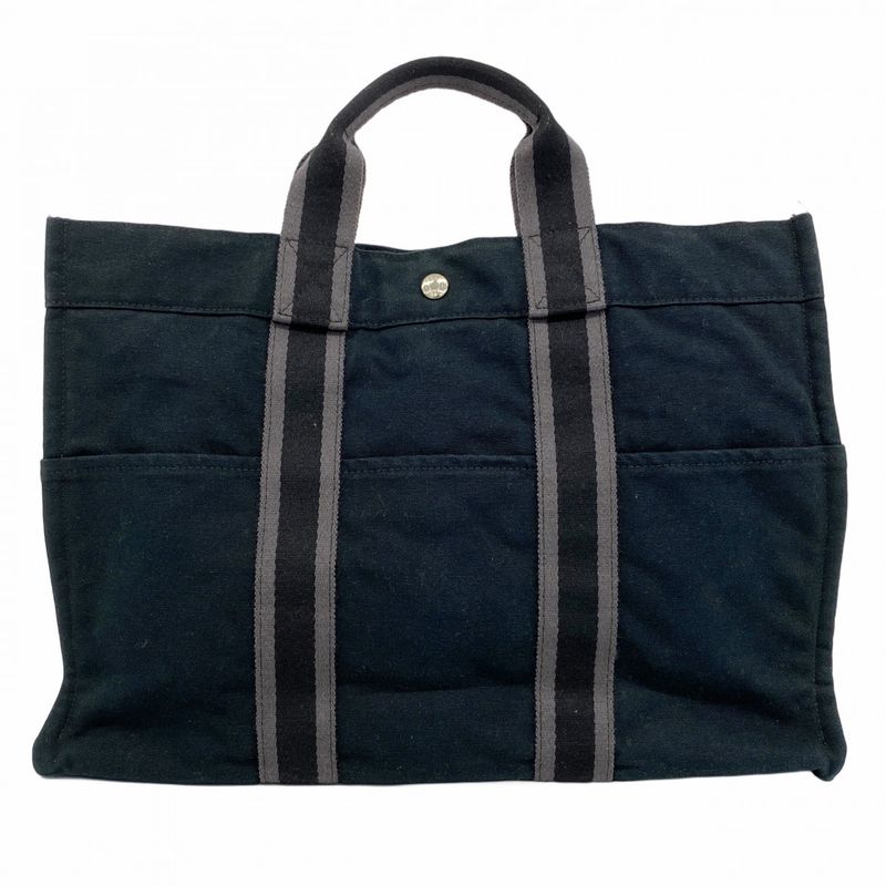 Hermes Tote Bag Fourre Tout MM Canvas Black Silver Hardware Women