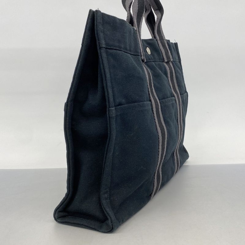 Hermes Tote Bag Fourre Tout MM Canvas Black Silver Hardware Women