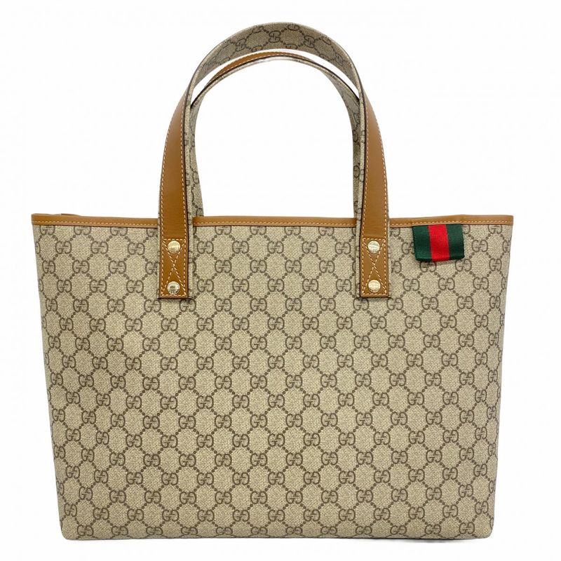 Gucci Tote Bag GG Supreme 211134 PVC Beige Light Brown Chien Pan Gold Hardware