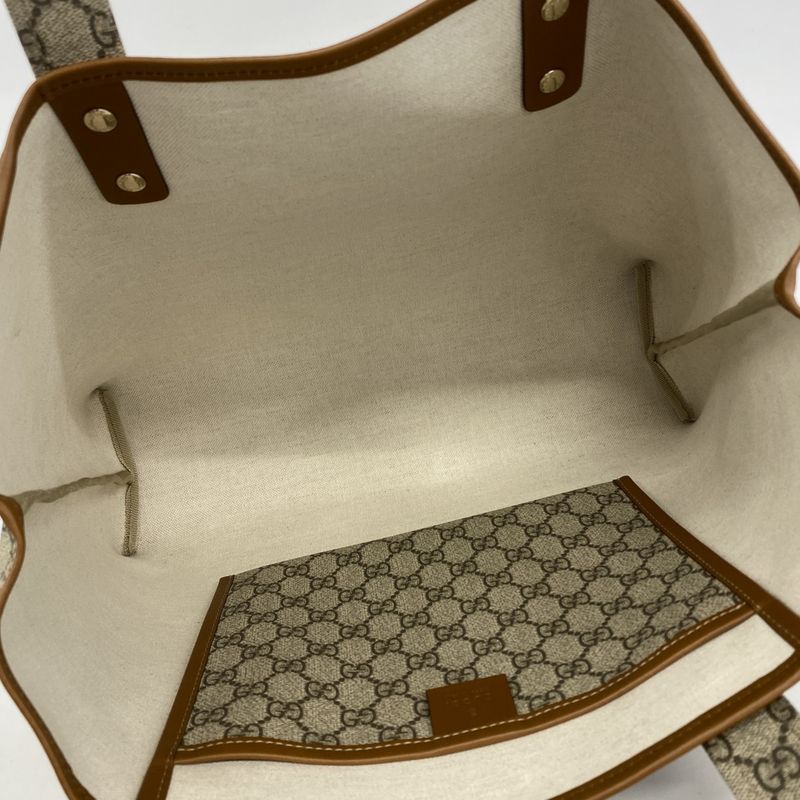 Gucci Tote Bag GG Supreme 211134 PVC Beige Light Brown Chien Pan Gold Hardware