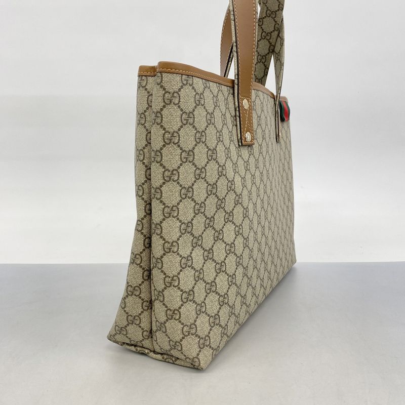 Gucci Tote Bag GG Supreme 211134 PVC Beige Light Brown Chien Pan Gold Hardware