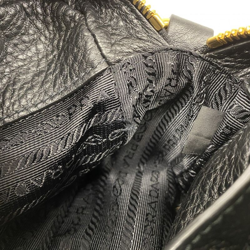 Prada Shoulder Bag Leather Black Gold Hardware Women