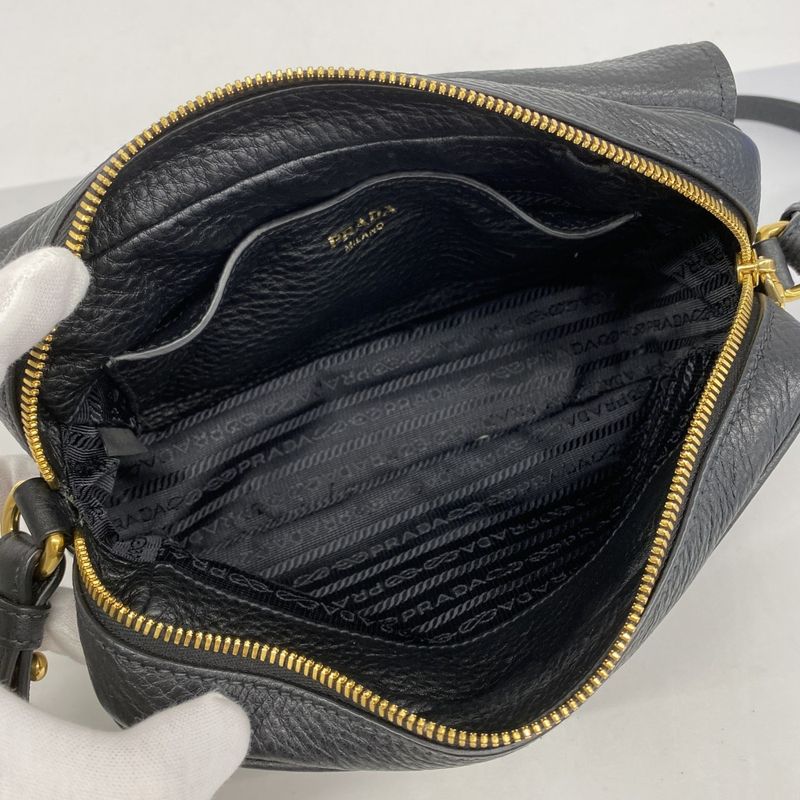 Prada Shoulder Bag Leather Black Gold Hardware Women