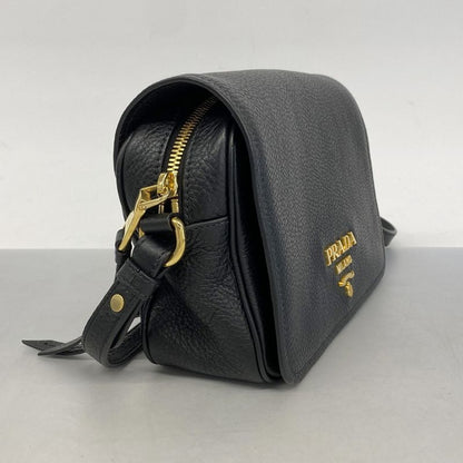 Prada Shoulder Bag Leather Black Gold Hardware Women