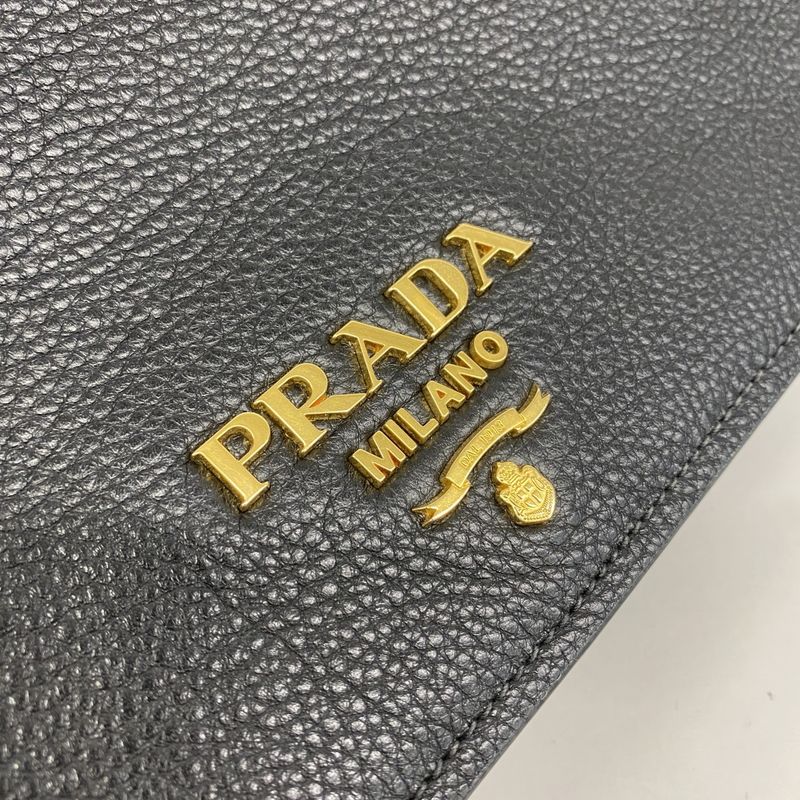 Prada Shoulder Bag Leather Black Gold Hardware Women