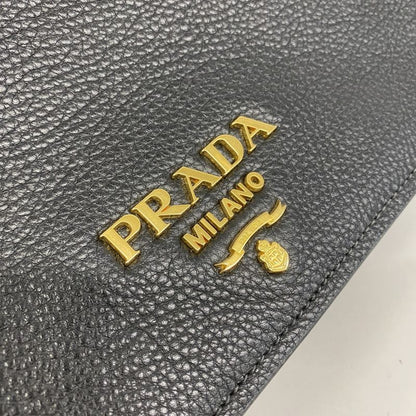 Prada Shoulder Bag Leather Black Gold Hardware Women