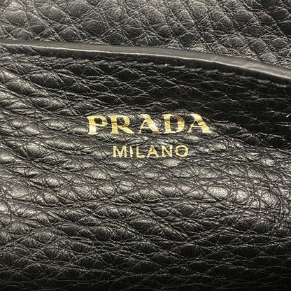 Prada Shoulder Bag Leather Black Gold Hardware Women