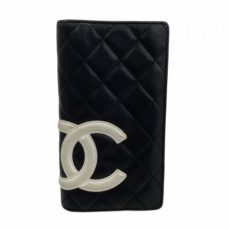 Chanel Long Billfold Cambon Lambskin Black Silver Hardware Women