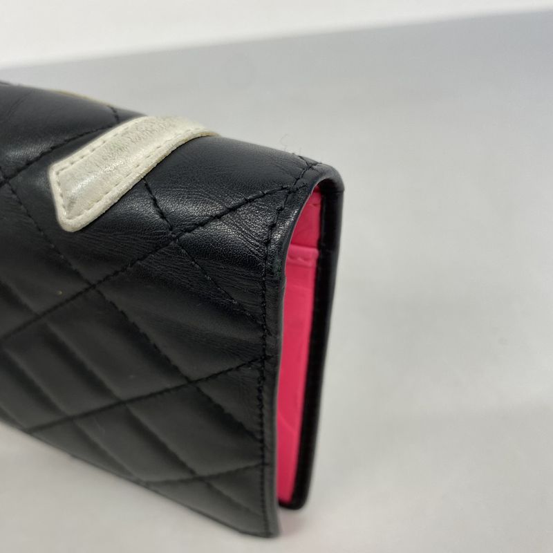 Chanel Long Billfold Cambon Lambskin Black Silver Hardware Women