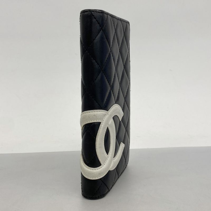 Chanel Long Billfold Cambon Lambskin Black Silver Hardware Women
