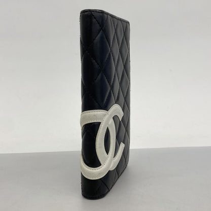 Chanel Long Billfold Cambon Lambskin Black Silver Hardware Women