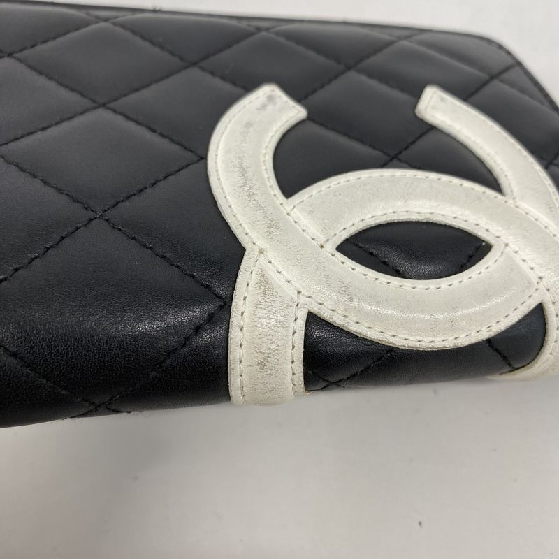Chanel Long Billfold Cambon Lambskin Black Silver Hardware Women