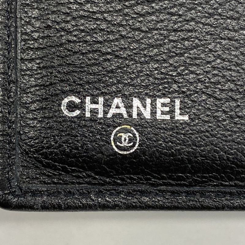 Chanel Wallet Camellia Leather Black Silver Hardware Women