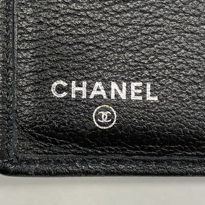 Chanel Wallet Camellia Leather Black Silver Hardware Women