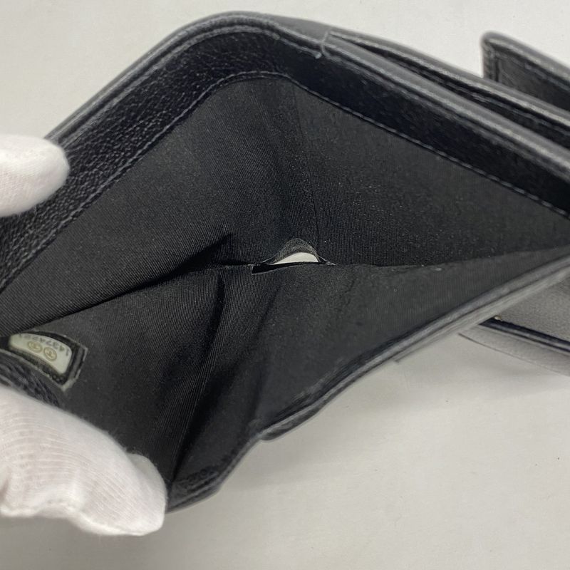 Chanel Wallet Camellia Leather Black Silver Hardware Women