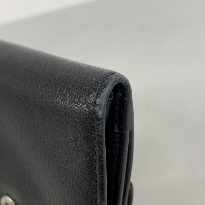 Chanel Wallet Camellia Leather Black Silver Hardware Women