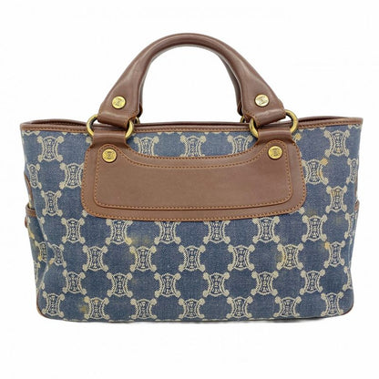 Celine Handbag Paris Macadam Denim Blue Brown Gold Hardware Women