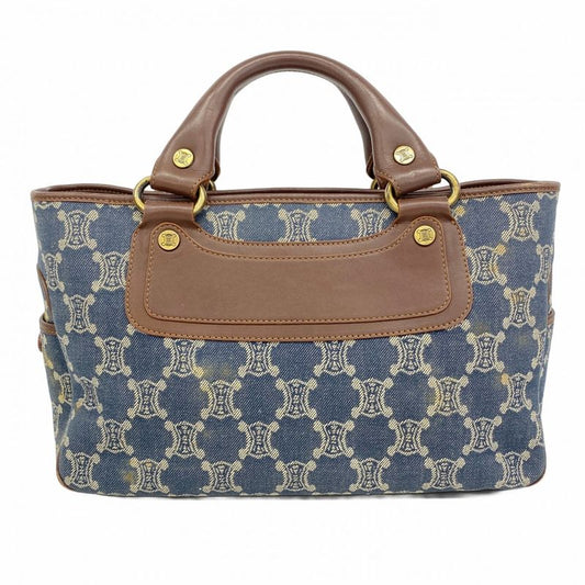 Celine Handbag Paris Macadam Denim Blue Brown Gold Hardware Women