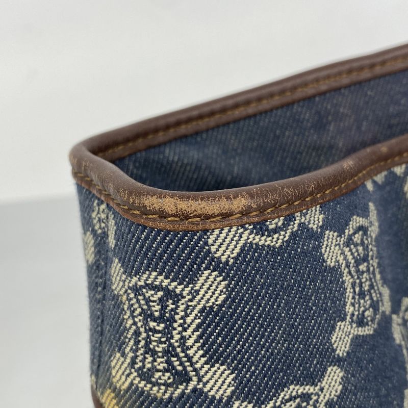 Celine Handbag Paris Macadam Denim Blue Brown Gold Hardware Women