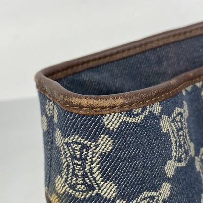 Celine Handbag Paris Macadam Denim Blue Brown Gold Hardware Women