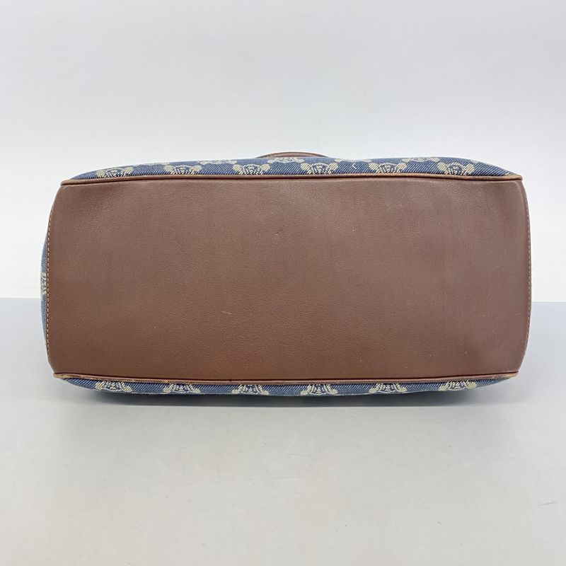 Celine Handbag Paris Macadam Denim Blue Brown Gold Hardware Women