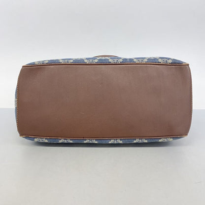 Celine Handbag Paris Macadam Denim Blue Brown Gold Hardware Women