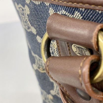 Celine Handbag Paris Macadam Denim Blue Brown Gold Hardware Women