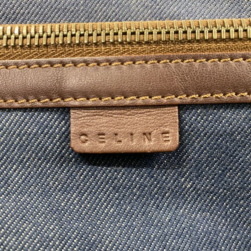 Celine Handbag Paris Macadam Denim Blue Brown Gold Hardware Women