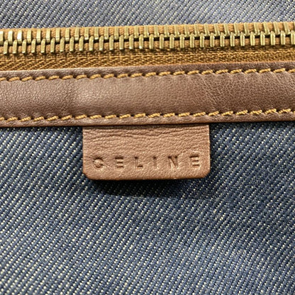 Celine Handbag Paris Macadam Denim Blue Brown Gold Hardware Women