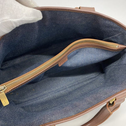 Celine Handbag Paris Macadam Denim Blue Brown Gold Hardware Women