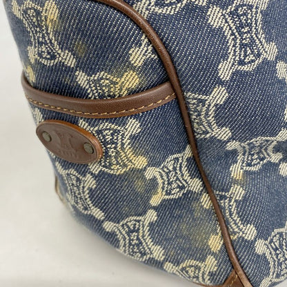 Celine Handbag Paris Macadam Denim Blue Brown Gold Hardware Women