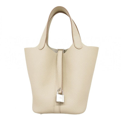 Hermes Handbag Picotin Lock PM Taurillon Clemence Beton Silver Hardware Marked