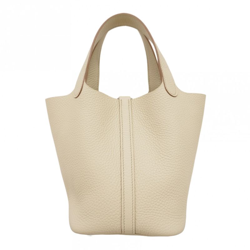 Hermes Handbag Picotin Lock PM Taurillon Clemence Beton Silver Hardware Marked