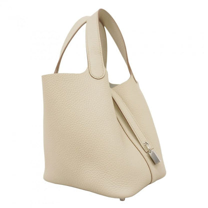 Hermes Handbag Picotin Lock PM Taurillon Clemence Beton Silver Hardware Marked