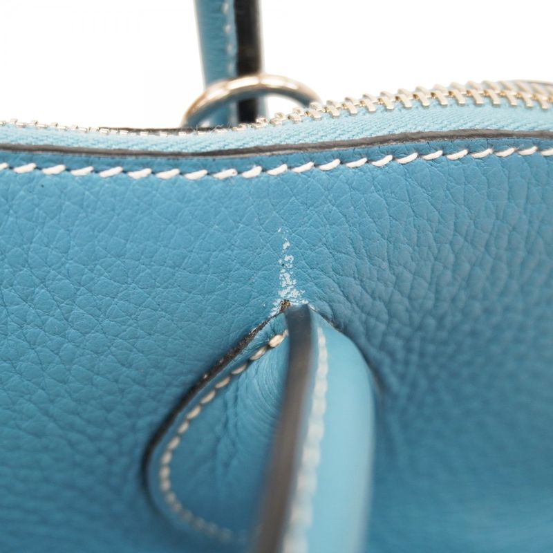 Hermes Handbag Bolide 31 Taurillon Clemence Blue Jean Silver Hardware □J