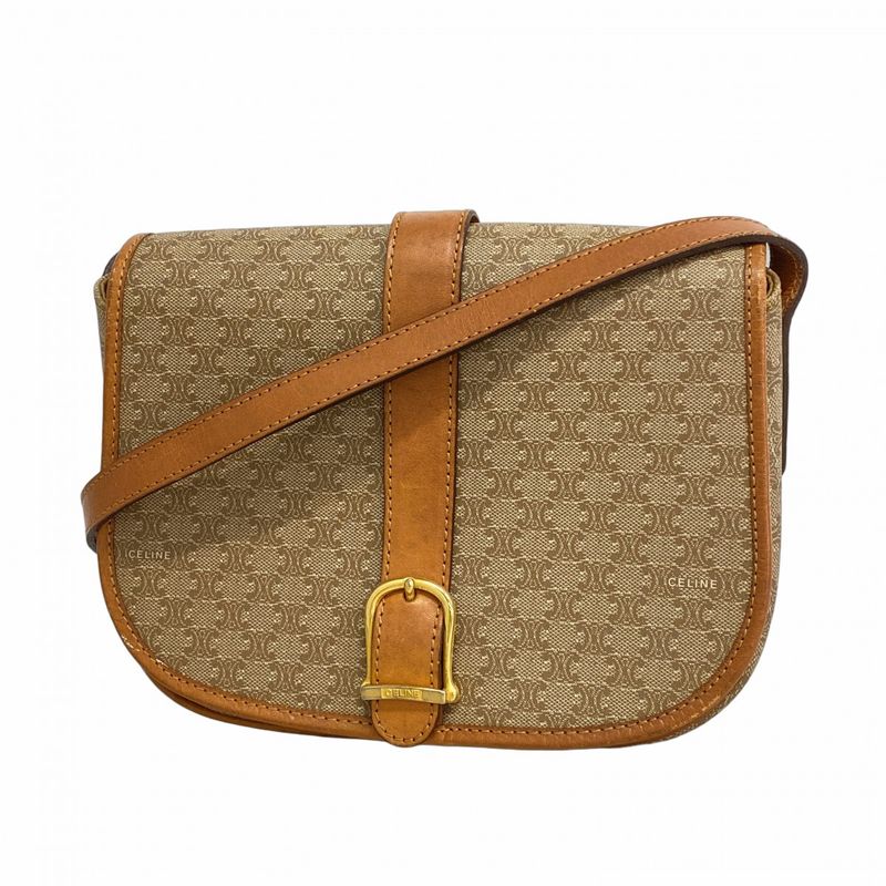 Celine Shoulder Bag Macadam PVC Beige Gold Hardware Women