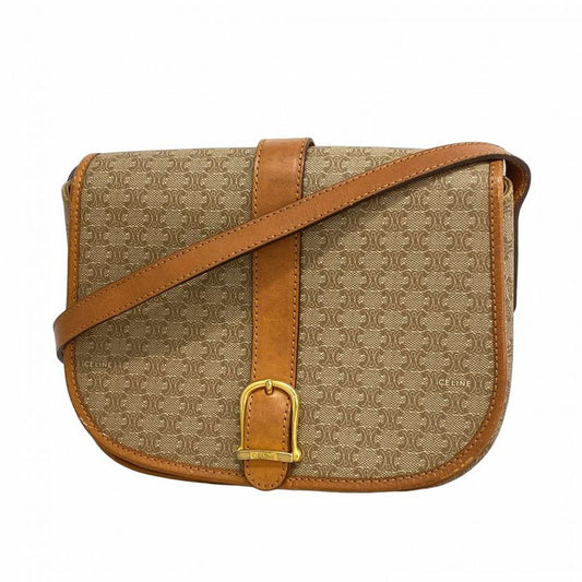 Celine Shoulder Bag Macadam PVC Beige Gold Hardware Women