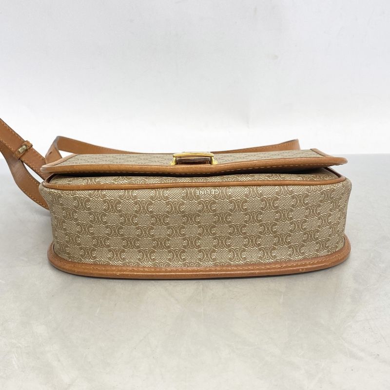 Celine Shoulder Bag Macadam PVC Beige Gold Hardware Women