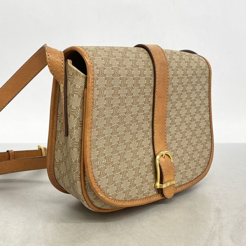 Celine Shoulder Bag Macadam PVC Beige Gold Hardware Women