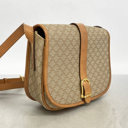 Celine Shoulder Bag Macadam PVC Beige Gold Hardware Women