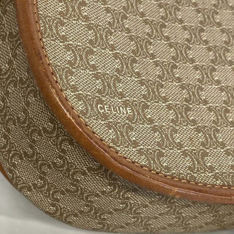 Celine Shoulder Bag Macadam PVC Beige Gold Hardware Women